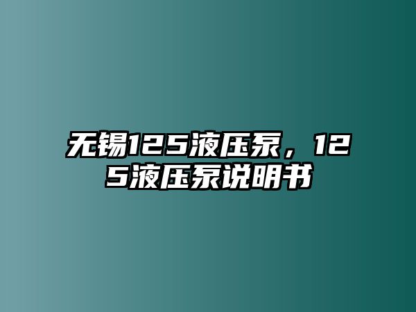 無錫125液壓泵，125液壓泵說明書