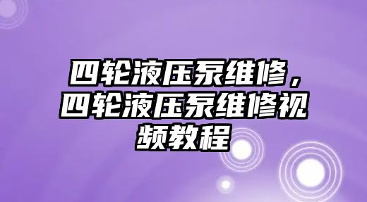 四輪液壓泵維修，四輪液壓泵維修視頻教程