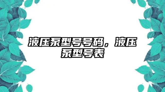 液壓泵型號號碼，液壓泵型號表