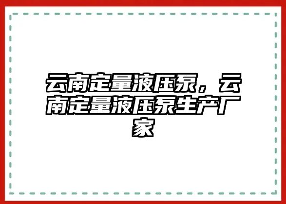 云南定量液壓泵，云南定量液壓泵生產(chǎn)廠家