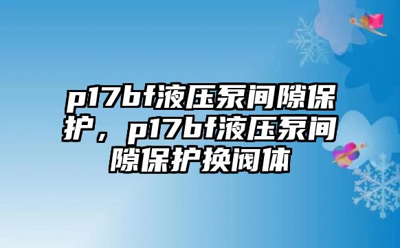 p17bf液壓泵間隙保護，p17bf液壓泵間隙保護換閥體