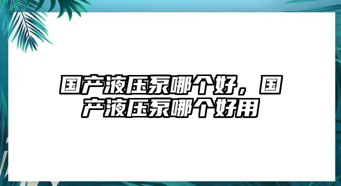 國產(chǎn)液壓泵哪個好，國產(chǎn)液壓泵哪個好用