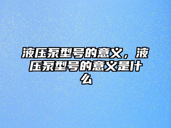 液壓泵型號(hào)的意義，液壓泵型號(hào)的意義是什么