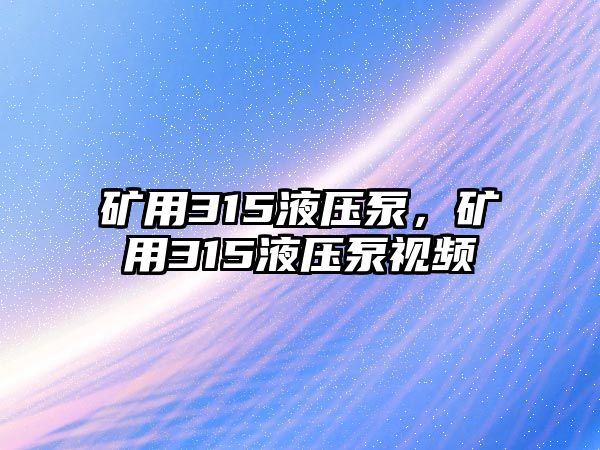 礦用315液壓泵，礦用315液壓泵視頻