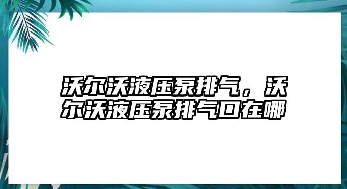 沃爾沃液壓泵排氣，沃爾沃液壓泵排氣口在哪