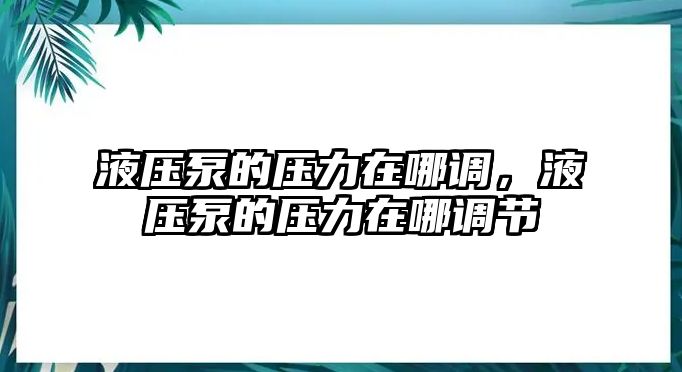 液壓泵的壓力在哪調(diào)，液壓泵的壓力在哪調(diào)節(jié)