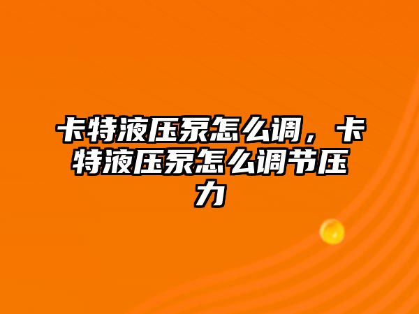 卡特液壓泵怎么調(diào)，卡特液壓泵怎么調(diào)節(jié)壓力