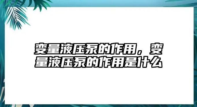 變量液壓泵的作用，變量液壓泵的作用是什么