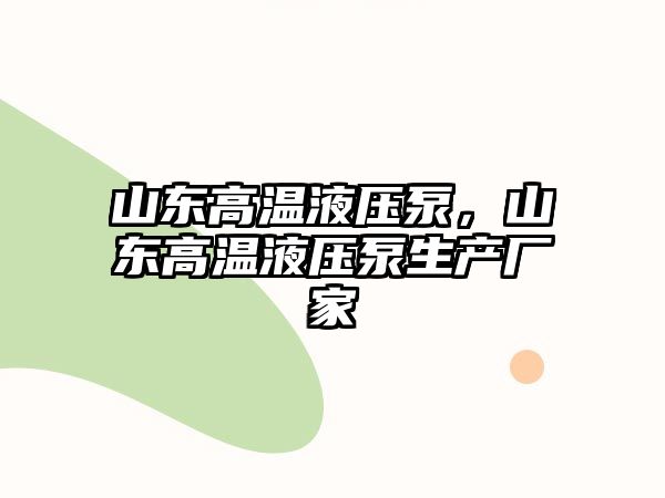 山東高溫液壓泵，山東高溫液壓泵生產(chǎn)廠家