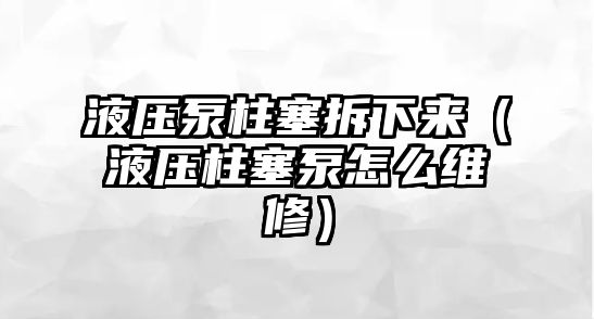 液壓泵柱塞拆下來（液壓柱塞泵怎么維修）