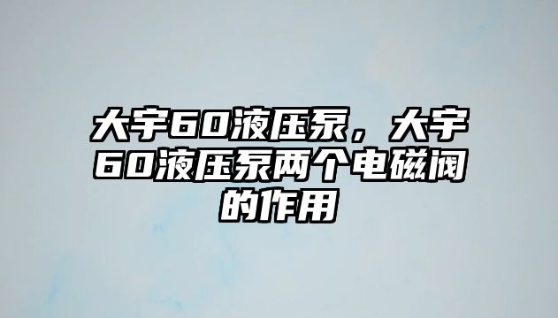 大宇60液壓泵，大宇60液壓泵兩個(gè)電磁閥的作用