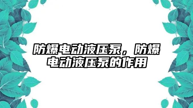 防爆電動液壓泵，防爆電動液壓泵的作用