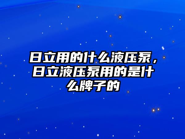 日立用的什么液壓泵，日立液壓泵用的是什么牌子的