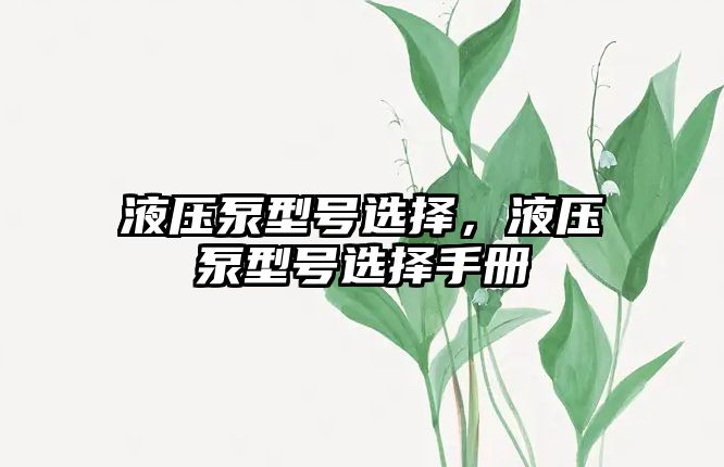 液壓泵型號(hào)選擇，液壓泵型號(hào)選擇手冊(cè)