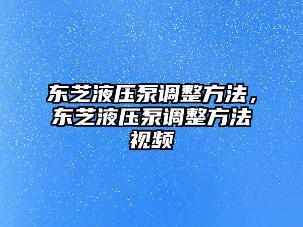 東芝液壓泵調(diào)整方法，東芝液壓泵調(diào)整方法視頻