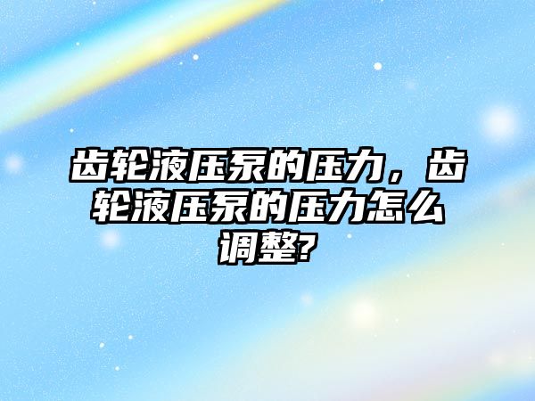 齒輪液壓泵的壓力，齒輪液壓泵的壓力怎么調(diào)整?