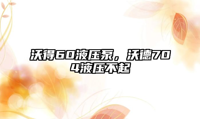 沃得60液壓泵，沃德704液壓不起