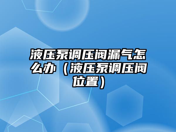 液壓泵調壓閥漏氣怎么辦（液壓泵調壓閥位置）