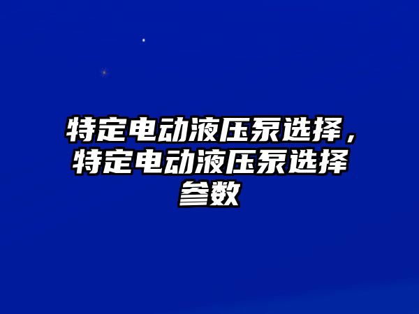 特定電動液壓泵選擇，特定電動液壓泵選擇參數(shù)