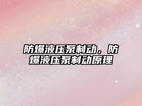 防爆液壓泵制動，防爆液壓泵制動原理