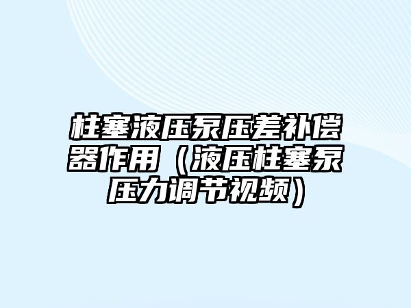 柱塞液壓泵壓差補(bǔ)償器作用（液壓柱塞泵壓力調(diào)節(jié)視頻）