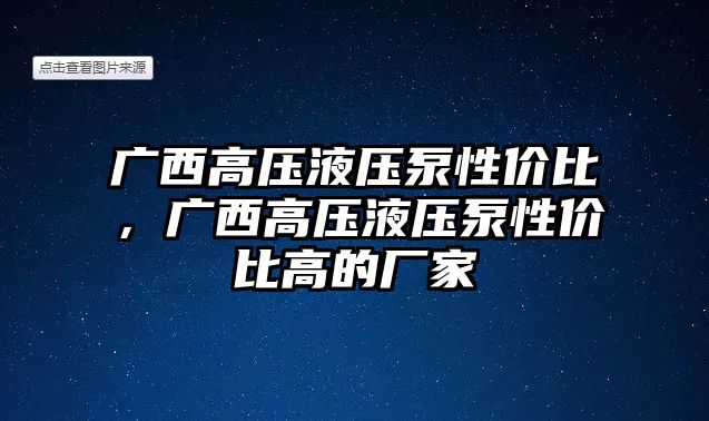 廣西高壓液壓泵性價比，廣西高壓液壓泵性價比高的廠家