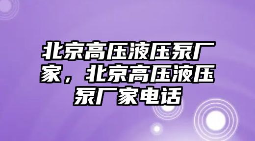 北京高壓液壓泵廠家，北京高壓液壓泵廠家電話