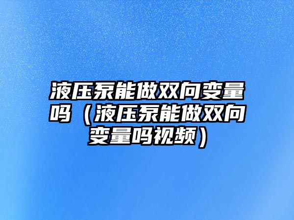 液壓泵能做雙向變量嗎（液壓泵能做雙向變量嗎視頻）