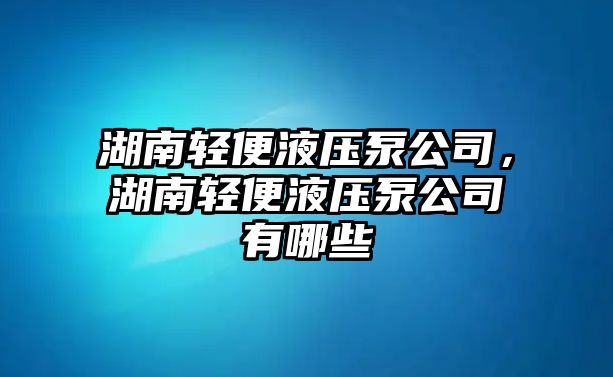 湖南輕便液壓泵公司，湖南輕便液壓泵公司有哪些