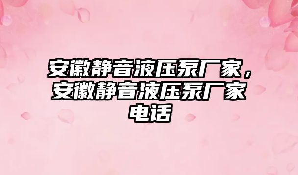 安徽靜音液壓泵廠家，安徽靜音液壓泵廠家電話