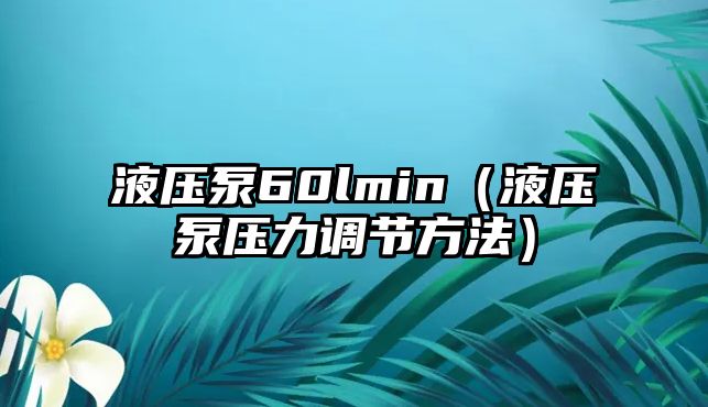 液壓泵60lmin（液壓泵壓力調節(jié)方法）