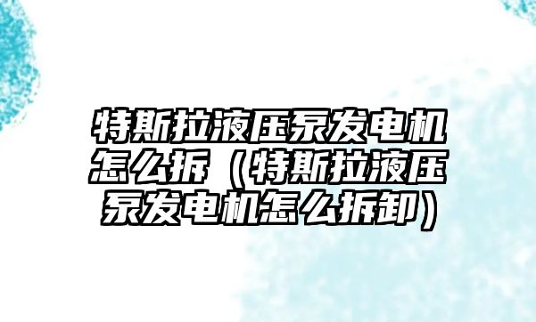 特斯拉液壓泵發(fā)電機怎么拆（特斯拉液壓泵發(fā)電機怎么拆卸）