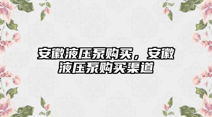 安徽液壓泵購(gòu)買，安徽液壓泵購(gòu)買渠道