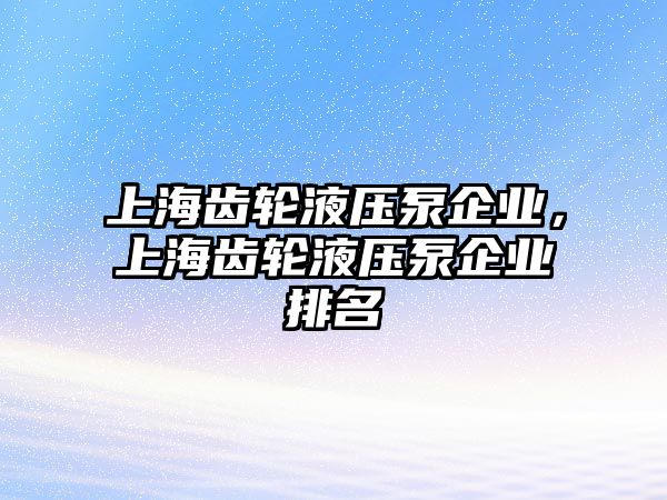 上海齒輪液壓泵企業(yè)，上海齒輪液壓泵企業(yè)排名