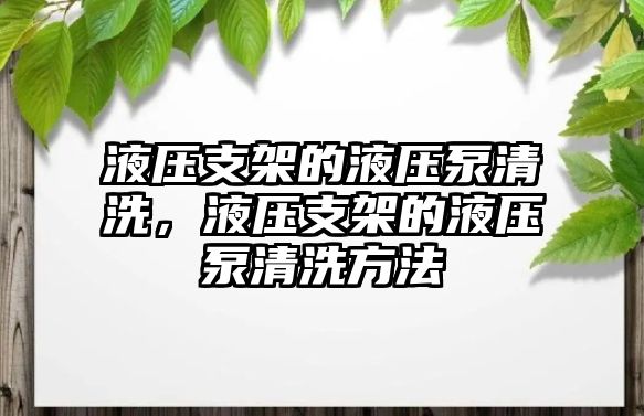 液壓支架的液壓泵清洗，液壓支架的液壓泵清洗方法