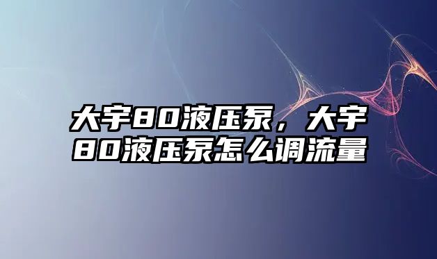 大宇80液壓泵，大宇80液壓泵怎么調(diào)流量