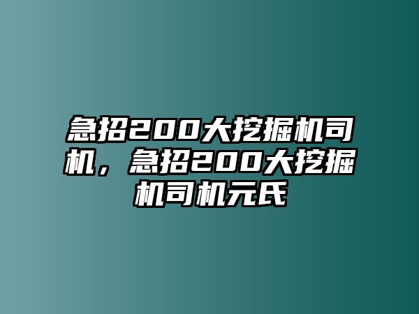 急招200大挖掘機(jī)司機(jī)，急招200大挖掘機(jī)司機(jī)元氏