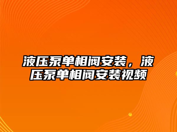 液壓泵單相閥安裝，液壓泵單相閥安裝視頻