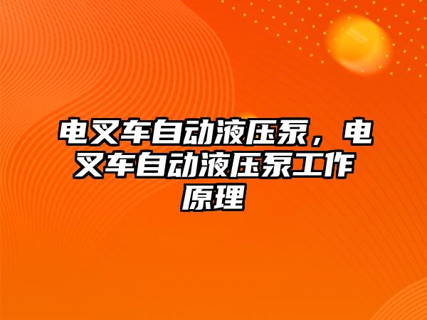 電叉車自動液壓泵，電叉車自動液壓泵工作原理