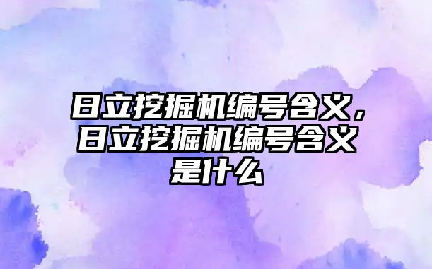 日立挖掘機編號含義，日立挖掘機編號含義是什么