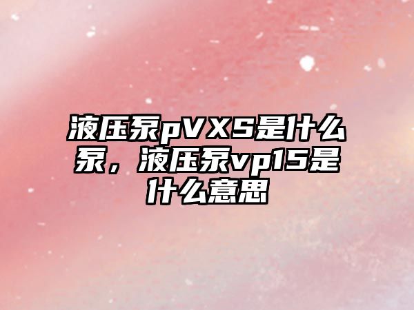 液壓泵pVXS是什么泵，液壓泵vp15是什么意思