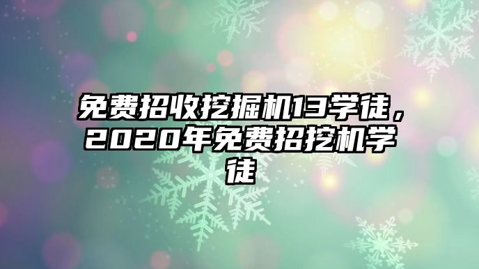 免費招收挖掘機13學徒，2020年免費招挖機學徒