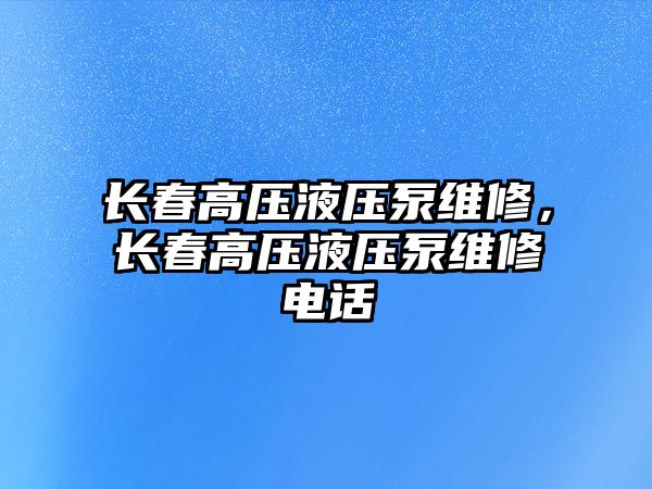 長春高壓液壓泵維修，長春高壓液壓泵維修電話