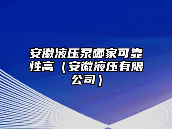 安徽液壓泵哪家可靠性高（安徽液壓有限公司）