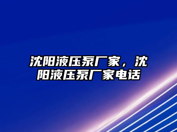 沈陽液壓泵廠家，沈陽液壓泵廠家電話