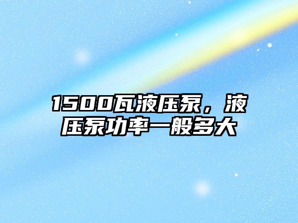 1500瓦液壓泵，液壓泵功率一般多大