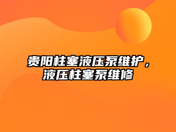 貴陽柱塞液壓泵維護(hù)，液壓柱塞泵維修