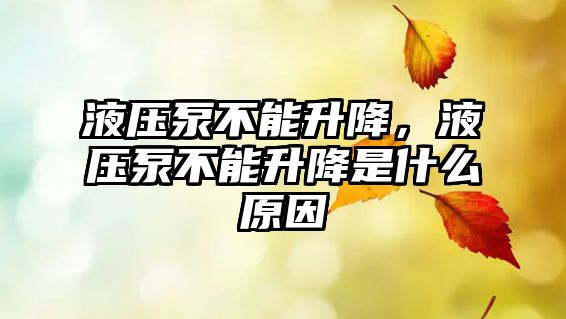 液壓泵不能升降，液壓泵不能升降是什么原因