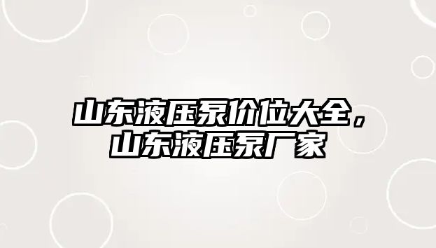 山東液壓泵價(jià)位大全，山東液壓泵廠家