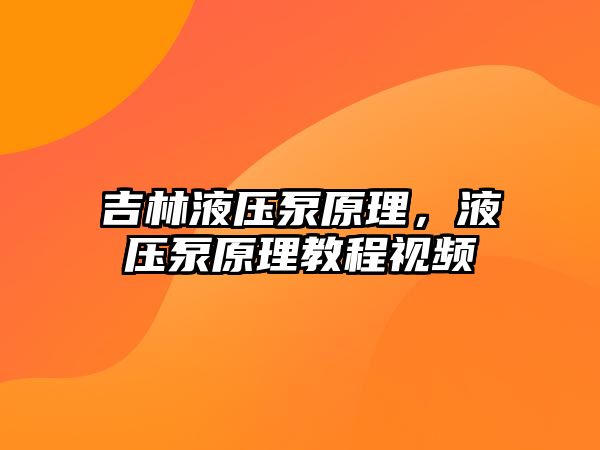 吉林液壓泵原理，液壓泵原理教程視頻